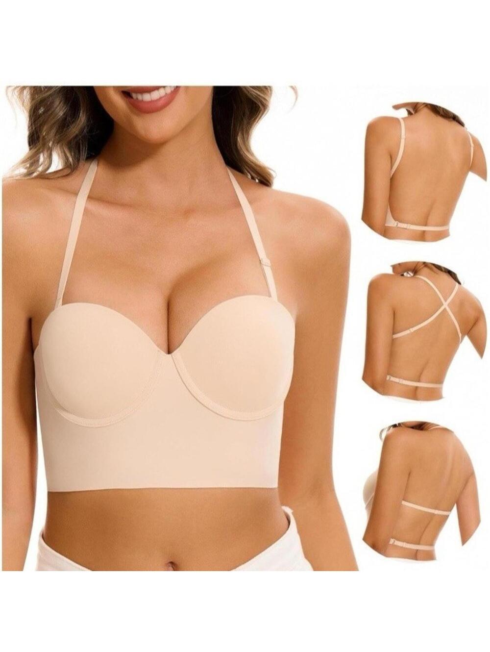 Low Back Bra Women 3XL Seamless Invisible Backless Multiway Halter Demi Bra NEW